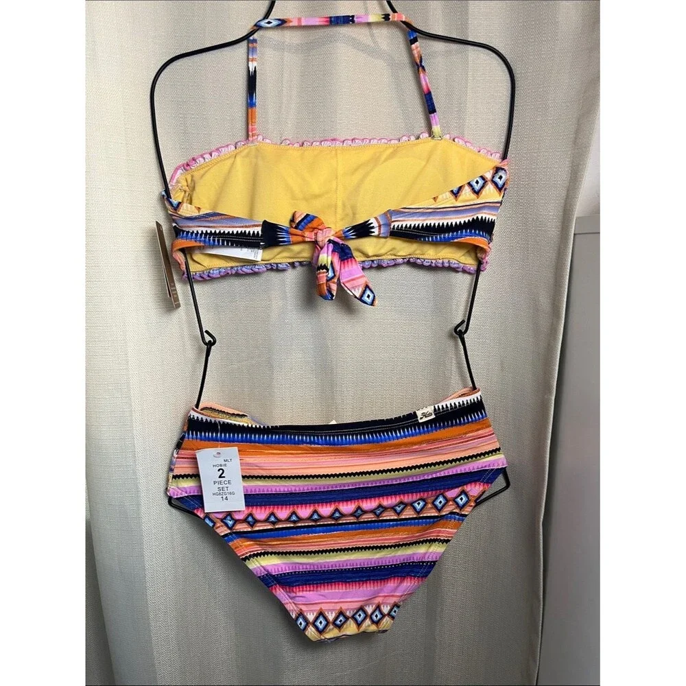 NWT Hobie Girls Two-Piece Swimsuit Set Vibrant Geometric Kids Size 12 & 14